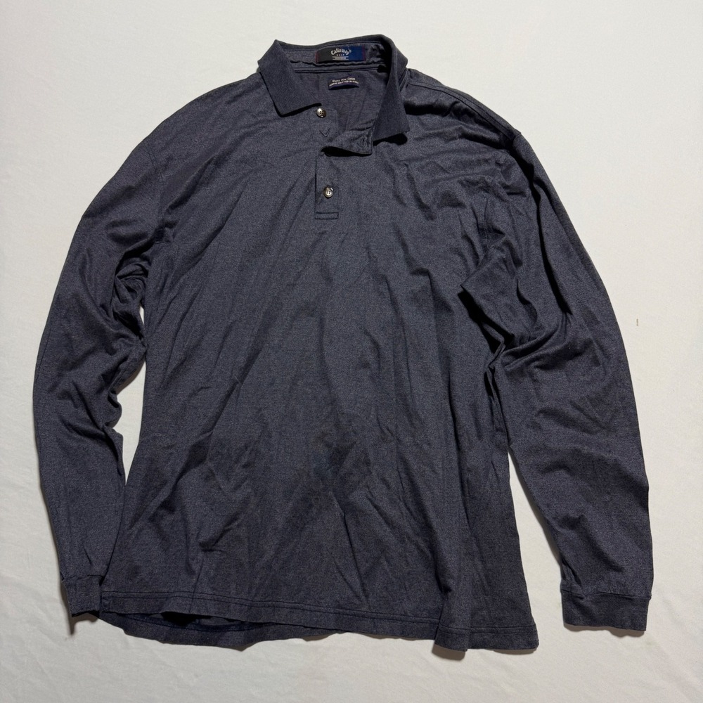 Callaway Golf Collection Long Sleeve Polo Shirt Gray Mens XL Cotton Italy
